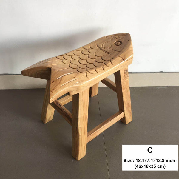 Handmade Solid Wood low Stool, Creative Shoe-changing Stool, Old Elm Wood Stool, Children's Wooden Stool, Sofa Stool, Dining Table Stool-Art Painting Canvas