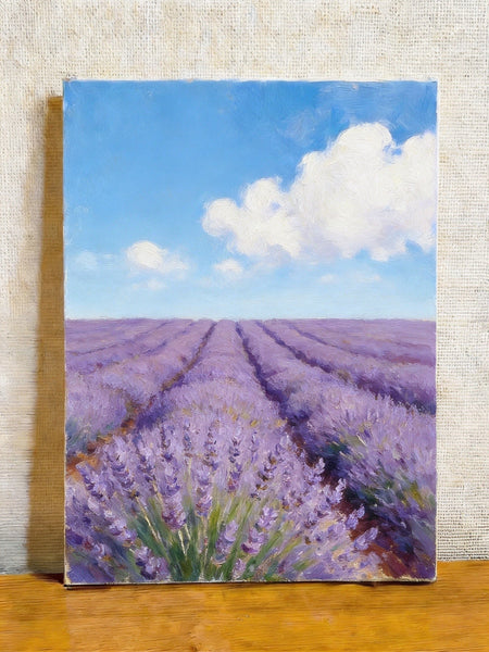 Sunny Lavender Farm View, Small Canvas Wall Art Paintings, Original Landscape Paintings, Buy Original Oil Paintings Online, Hand Painted Canvas Art-Art Painting Canvas