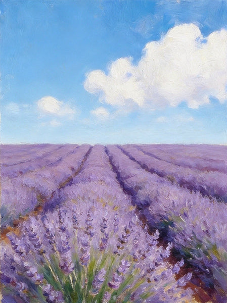 Sunny Lavender Farm View, Small Canvas Wall Art Paintings, Original Landscape Paintings, Buy Original Oil Paintings Online, Hand Painted Canvas Art-Art Painting Canvas