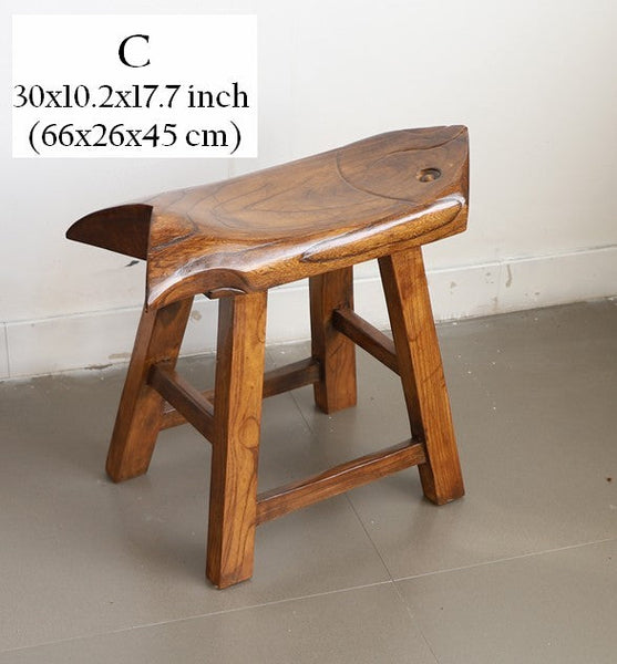 Solid Wood low Stool, Creative Shoe-changing Stool, Handmade Vintage Old Elm Wood Stool, Children's Wooden Stool, Sofa Stool, Dining Table Stool-Art Painting Canvas