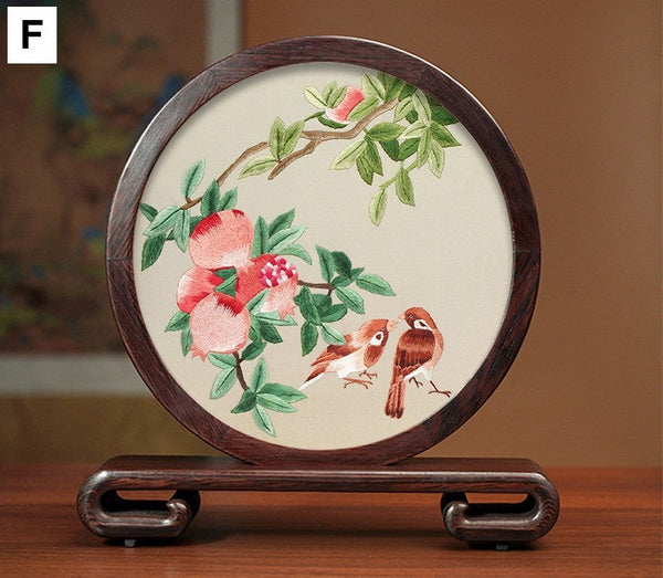 Premium Souvenir, Silk Embroidered Ornament, Exclusive Business Presents, Creative Birthday Gift, Traditional Chinese Suzhou Flower and Birds Embroidery Ornaments-Art Painting Canvas