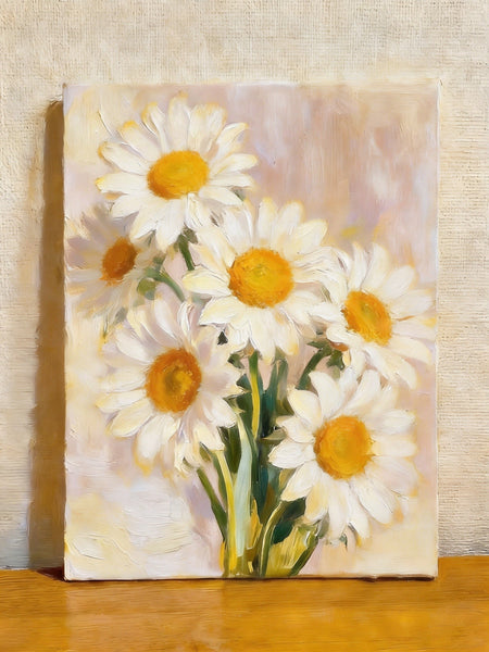 Original Still Life Paintings, Hand Painted Canvas Art, White Daisies in Full Bloom, Original Flower Paintings, Small Canvas Artwork-Art Painting Canvas