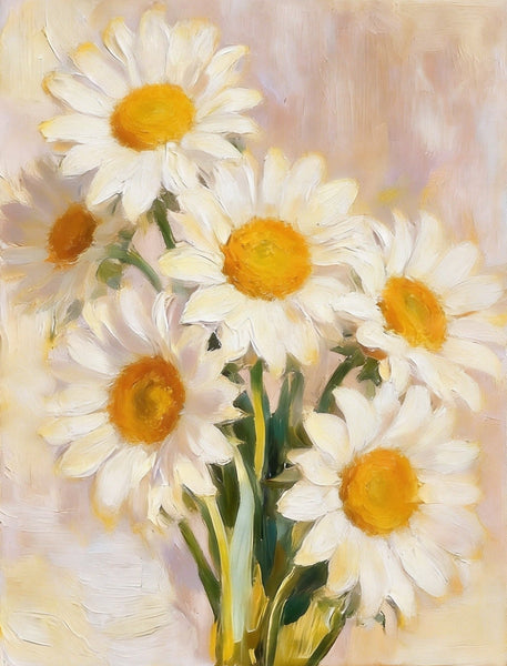 Original Still Life Paintings, Hand Painted Canvas Art, White Daisies in Full Bloom, Original Flower Paintings, Small Canvas Artwork-Art Painting Canvas