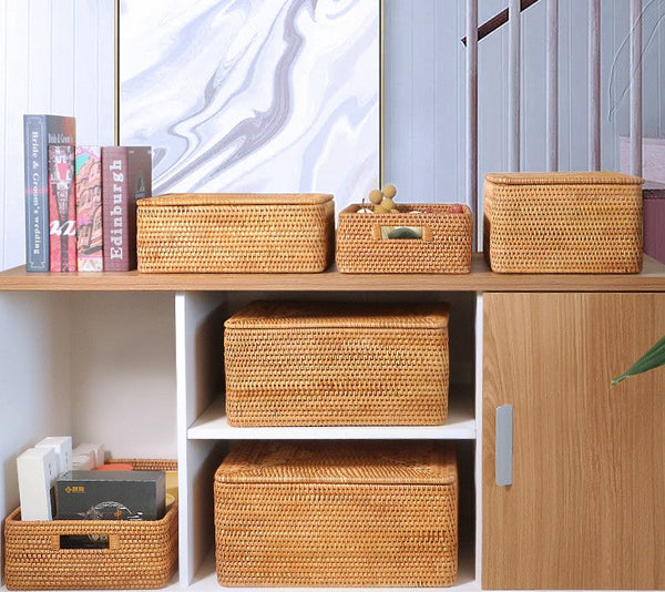 Extra Large Woven Rattan Storage Basket for Bedroom, Rattan Storage Baskets, Rectangular Woven Basket with Lid, Storage Baskets for Shelves-Art Painting Canvas