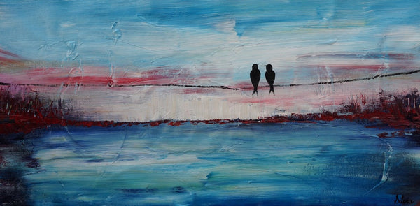Love Birds Art, Acrylic Painting, Bedroom Decor, Original Painting, Painting Abstract, Large Wall Decor, Modern Painting, Canvas Painting-Art Painting Canvas