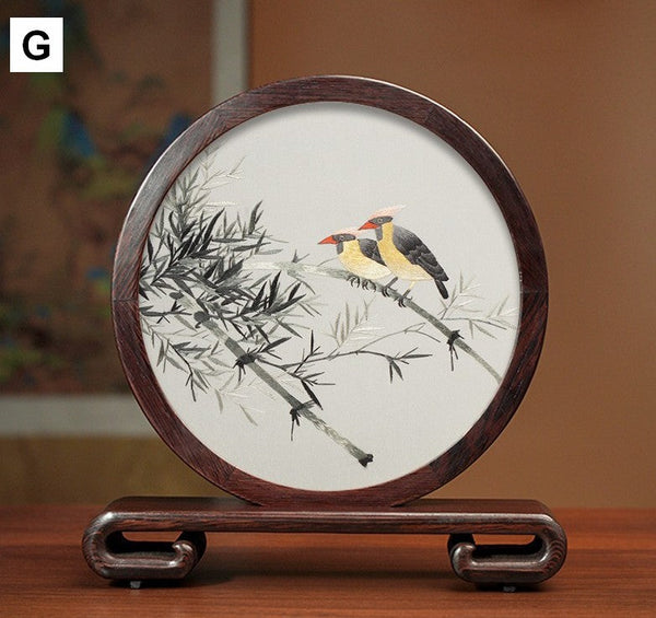 Premium Souvenir, Silk Embroidered Ornament, Exclusive Business Presents, Creative Birthday Gift, Traditional Chinese Suzhou Flower and Birds Embroidery Ornaments-Art Painting Canvas