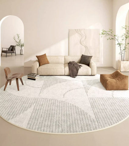 Dining Room Round Rugs, Modern Area Rugs under Coffee Table, Round Modern Rugs, Gray Abstract Contemporary Area Rugs, Modern Rugs in Bedroom-Art Painting Canvas