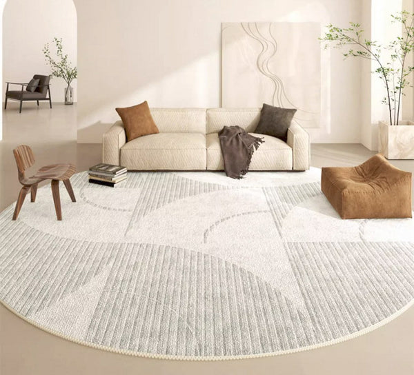 Dining Room Round Rugs, Modern Area Rugs under Coffee Table, Round Modern Rugs, Gray Abstract Contemporary Area Rugs, Modern Rugs in Bedroom-Art Painting Canvas