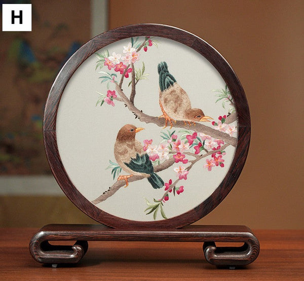 Premium Souvenir, Silk Embroidered Ornament, Exclusive Business Presents, Creative Birthday Gift, Traditional Chinese Suzhou Flower and Birds Embroidery Ornaments-Art Painting Canvas