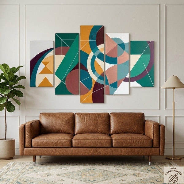 Large Green Abstract Paintings, Geometric Modern Art, Contemporary Canvas Paintings-Art Painting Canvas