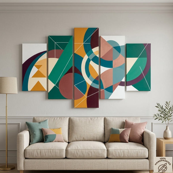 Large Green Abstract Paintings, Geometric Modern Art, Contemporary Canvas Paintings-Art Painting Canvas
