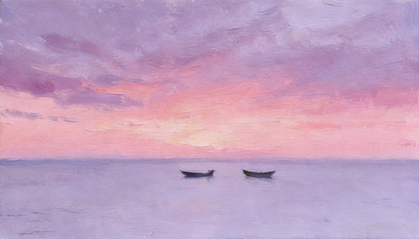 Small Canvas Paintings, Sunset Paintings, Silence of the Twilight Sea, Original Seascape Paintings, Hand Painted Canvas Wall Art-Art Painting Canvas