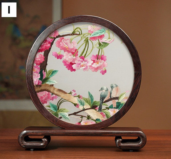 Premium Souvenir, Silk Embroidered Ornament, Exclusive Business Presents, Creative Birthday Gift, Traditional Chinese Suzhou Flower and Birds Embroidery Ornaments-Art Painting Canvas