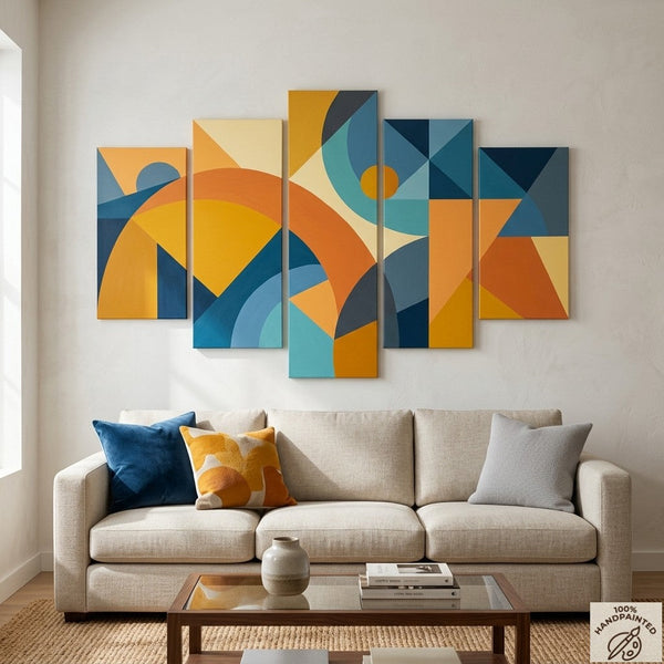 Oversized Yellow Abstract Paintings, Geometric Modern Art for Living Room, Contemporary Canvas Paintings