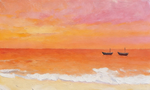 Small Canvas Wall Art Paintings, Sunset Paintings, Sailing Boats Adrift in Sunset Glow, Original Seascape Paintings, Hand Painted Canvas Artwork-Art Painting Canvas