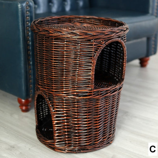Large Cat House Basket with Washable Cushion for Indoor Cats and Dogs, Triple-Layer Cat Bed-Art Painting Canvas