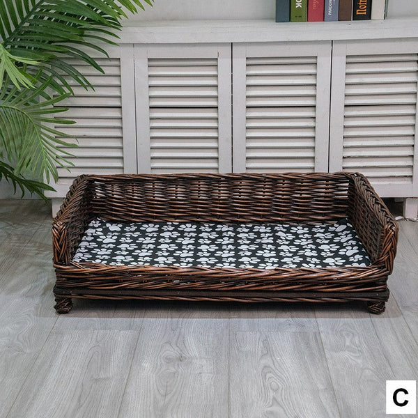 Large Hand Woven Rattan Cat Beds, Extra Large Natural Wicker Dog Bed with Washable Cushion for Indoor Cats and Dogs