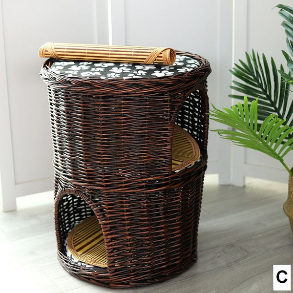 Large Cat House Basket with Washable Cushion for Indoor Cats and Dogs, Triple-Layer Cat Bed-Art Painting Canvas