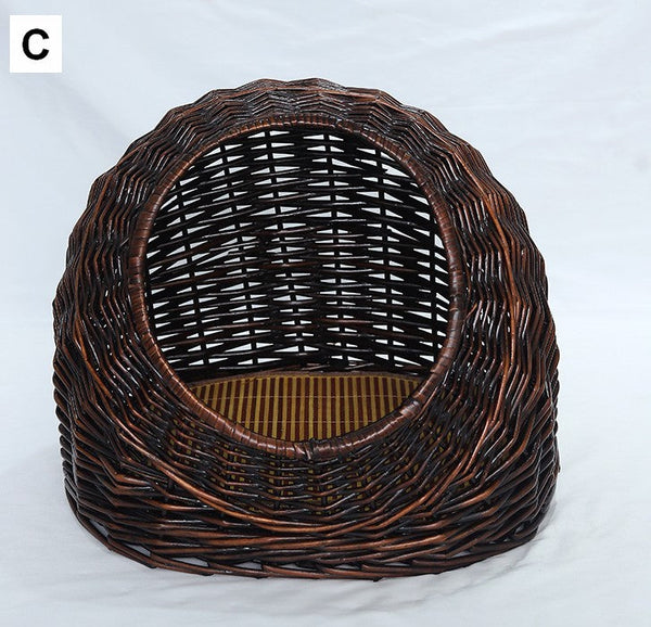 Hand woven Rattan Cat Bed, Natural Wicker Cat House Basket with Washable Cushion for Indoor Cats and Dogs-Art Painting Canvas