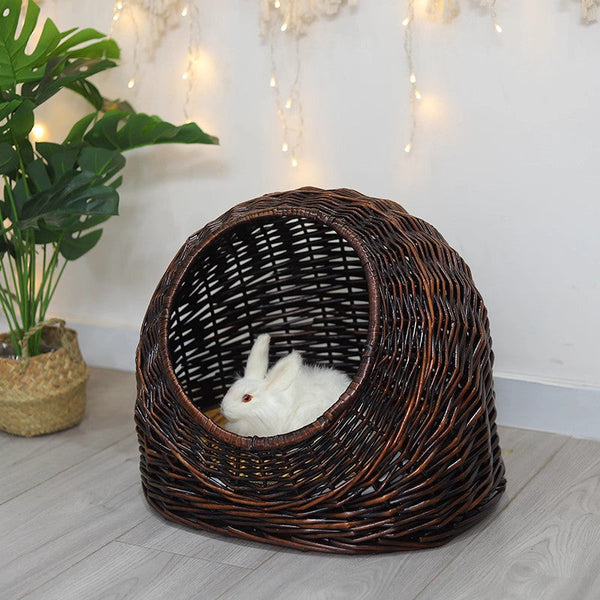 Hand woven Rattan Cat Bed, Natural Wicker Cat House Basket with Washable Cushion for Indoor Cats and Dogs-Art Painting Canvas