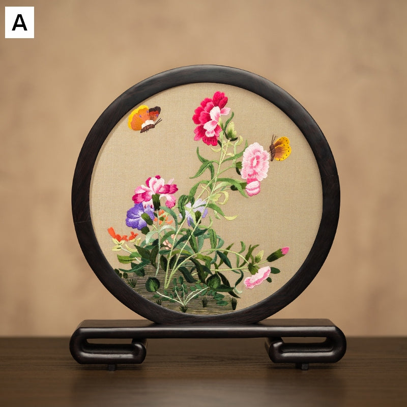 Unique Birthday Gift, Traditional Chinese Suzhou Embroidery Ornament, Exclusive Business Present Flower and Butterfly Embroidered Decor, Premium Souvenir-Art Painting Canvas