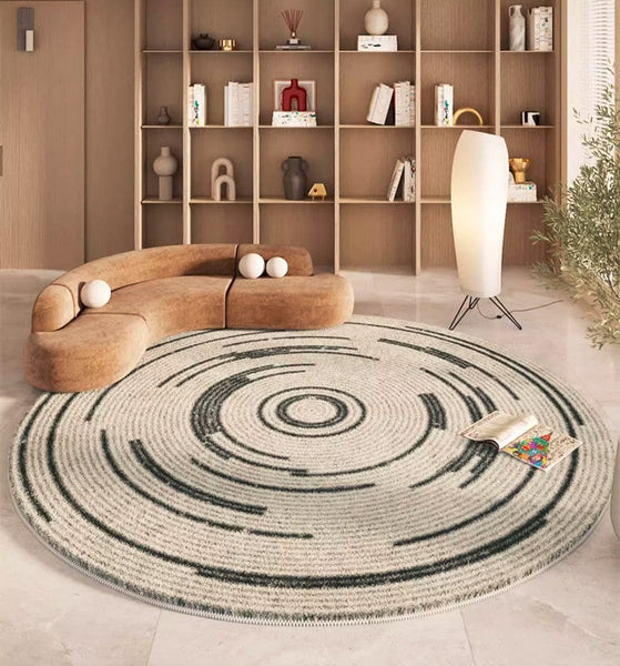Geometric Modern Rugs for Bedroom, Thick Round Rugs for Dining Room, Modern Area Rugs under Coffee Table, Abstract Contemporary Round Rugs-Art Painting Canvas