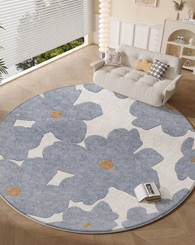 Geometric Round Rugs for Dining Room, Bedroom Abstract Modern Area Rugs, Contemporary Modern Rugs, Flower Pattern Circular Modern Rugs under Chairs-Art Painting Canvas