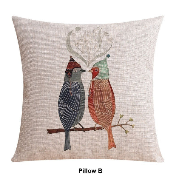 Large Decorative Pillow Covers, Decorative Sofa Pillows for Children's Room, Love Birds Throw Pillows for Couch, Singing Birds Decorative Throw Pillows-Art Painting Canvas