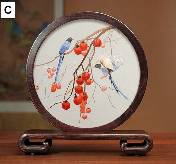 Unique Birthday Gift, Flower and Bird Embroidery Ornaments, Traditional Chinese Suzhou Silk Embroidered Ornament, Premium Souvenir, Exclusive Business Presents-Art Painting Canvas