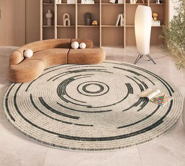 Geometric Modern Rugs for Bedroom, Thick Round Rugs for Dining Room, Modern Area Rugs under Coffee Table, Abstract Contemporary Round Rugs-Art Painting Canvas