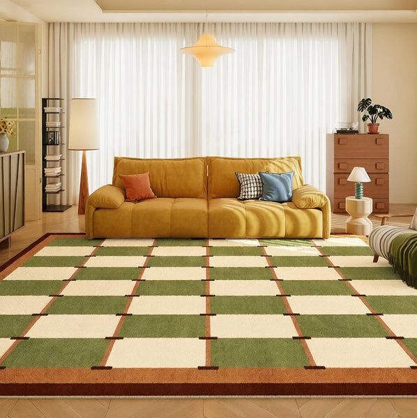Geometric Area Rugs, Mid Century Contemporary Rugs, Green Modern Rugs for Living Room, Colorful Area Rugs for Bedroom-Art Painting Canvas