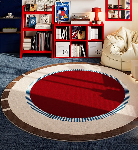 Simple Modern Floor Rugs Next to Bed, Geometric Round Rugs for Small House, Circular Modern Rugs for Dining Room, Contemporary Floor Carpets for Apartment