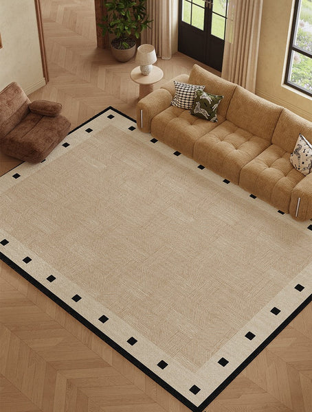 Mid Century Modern Rugs Next to Bed, Modern Rugs for Dining Room, Contemporary Rugs for Bedroom, Cream Modern Carpets for Living Room-Art Painting Canvas