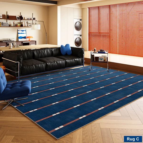 Mid Century Area Rugs, Contemporary Modern Living Room Rug Ideas, Blue Modern Rugs for Dining Room, Bedroom Modern Floor Carpet-Art Painting Canvas