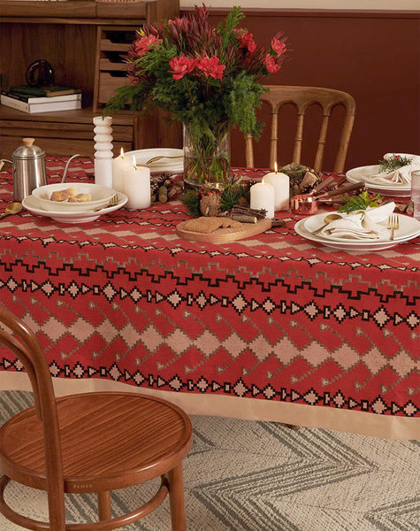 Red Christmas Holiday Tablecloth for Oval Table, Large Modern Rectangle Tablecloth for Dining Room Table, Square Table Covers for Kitchen, Farmhouse Table Cloth for Round Table-Art Painting Canvas
