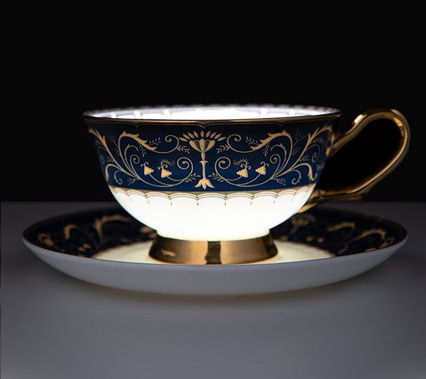 Unique Blue Tea Cup and Saucer in Gift Box, Blue Porcelain Tea Cup Saucer Set, Royal Ceramic Cups, Elegant Ceramic Coffee Cups-Art Painting Canvas