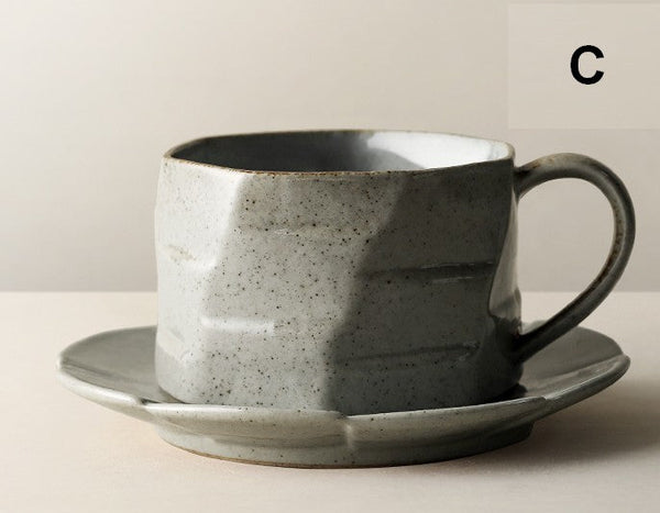 Modern Handmade Pottery Coffee Cup, 8 oz Ceramic Coffee Cup with Saucer, Unique Tea Cup and Saucer, Tea Cup Set for Traditional Afternoon Tea-Art Painting Canvas