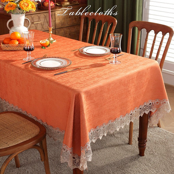 Orange Modern Table Cover for Dining Room Table, Large Modern Rectangle Tablecloth, Square Tablecloth for Round Table, Lace Tablecloth for Home Decoration-Art Painting Canvas