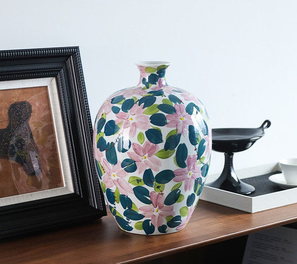 Centerpiece Ceramic Bouquet Vases, Contemporary Vases on Dining Table, Unique Handmade Modern Flower Vase, Large Porcelain Vases for Modern Home Decor-Art Painting Canvas