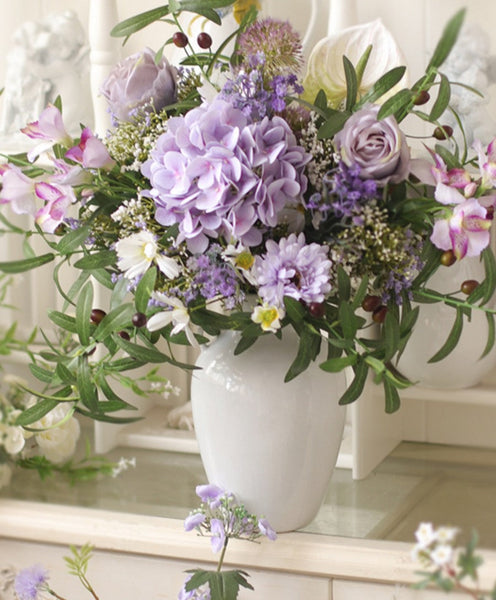 Real Touch Artificial Floral for Living Room, Large Bunch of Purple Romantic Flowers, Beautiful Spring Flower Arrangement for Home Decoration, Table Centerpiece-Art Painting Canvas