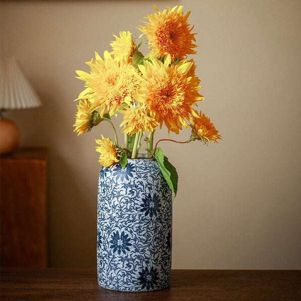 Vintage Bouquet Flower Vases, Centerpiece on Dining Table, Large Blue Flower Vase on Table, Handmade Porcelain Flower Vases Urn, Water Holding Flower Vases-Art Painting Canvas