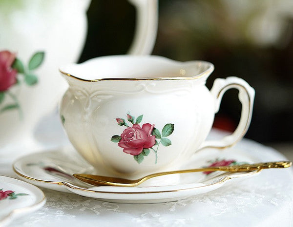 British Royal Ceramic Cups for Traditional Afternoon Tea, 7.4 oz Ceramic Coffee Cups, Rose Porcelain Tea Cup Saucer Set, 6.8 oz Tea Cup and Saucer in Gift Box-Art Painting Canvas