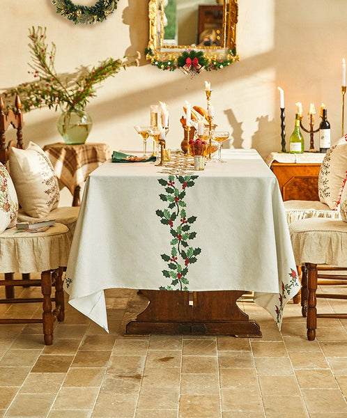 Modern Rectangle Tablecloth for Dining Room Table, Flower Pattern Tablecloth for Home Decoration, Square Tablecloth, Farmhouse Table Cloth, Christmas Tablecloth-Art Painting Canvas