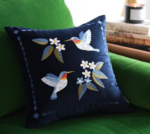 Decorative Pillow Arrangement Ideas for Couch, Vintage Decorative Pillows, Embroidered Birds Cushion, Decorative Pillows for Couch, Modern Throw Pillows for Bedroom-Art Painting Canvas