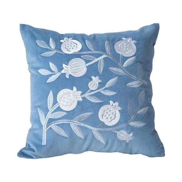 Large Decorative Pillows for Couch, Living Room Decorative Pillows, Blue Embroidered Pomegranate Cushion, Modern Throw Pillows for Bedroom, Decorative Pillow Arrangement Ideas for Couch-Art Painting Canvas