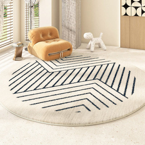 Thick Round Rugs for Dining Room, Abstract Contemporary Round Rugs for Bedroom, Geometric Modern Rug Ideas for Living Room-Art Painting Canvas