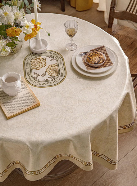 Cream Color Table Cover for Dining Room Table, French Style Tablecloth for Dining Table, Modern Rectangle Tablecloth for Oval Table-Art Painting Canvas