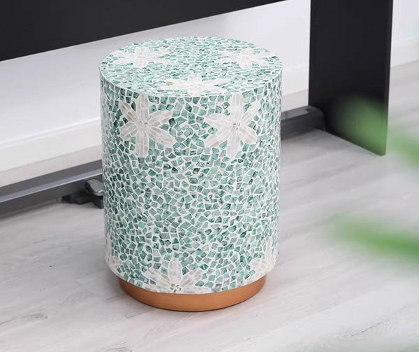 Contemporary Round Side Table, Portable Casual Side Table, Shell Small Sofa Side Table, Unique Small End Table, Creative Coffee Table-Art Painting Canvas