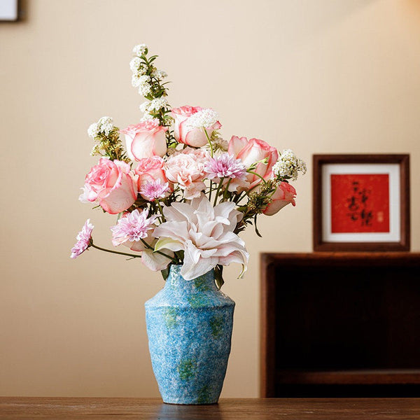 Pottery Flower Vases, Modern Bouquet Flower Vases, Centerpiece on Dining Table, Blue Flower Vase on Table, Handmade Water Holding Flower Vases-Art Painting Canvas