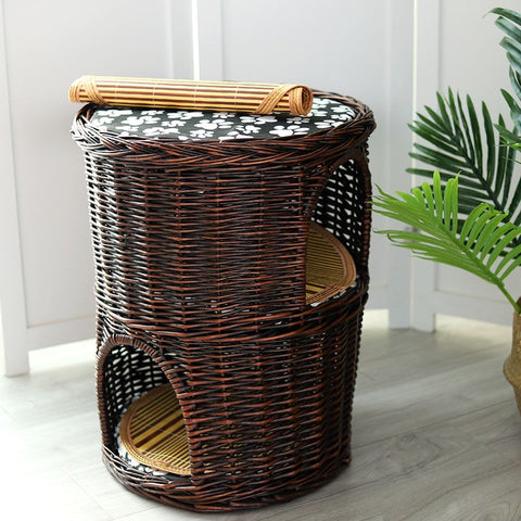 Large Cat House Basket with Washable Cushion for Indoor Cats and Dogs, Triple-Layer Cat Bed-Art Painting Canvas